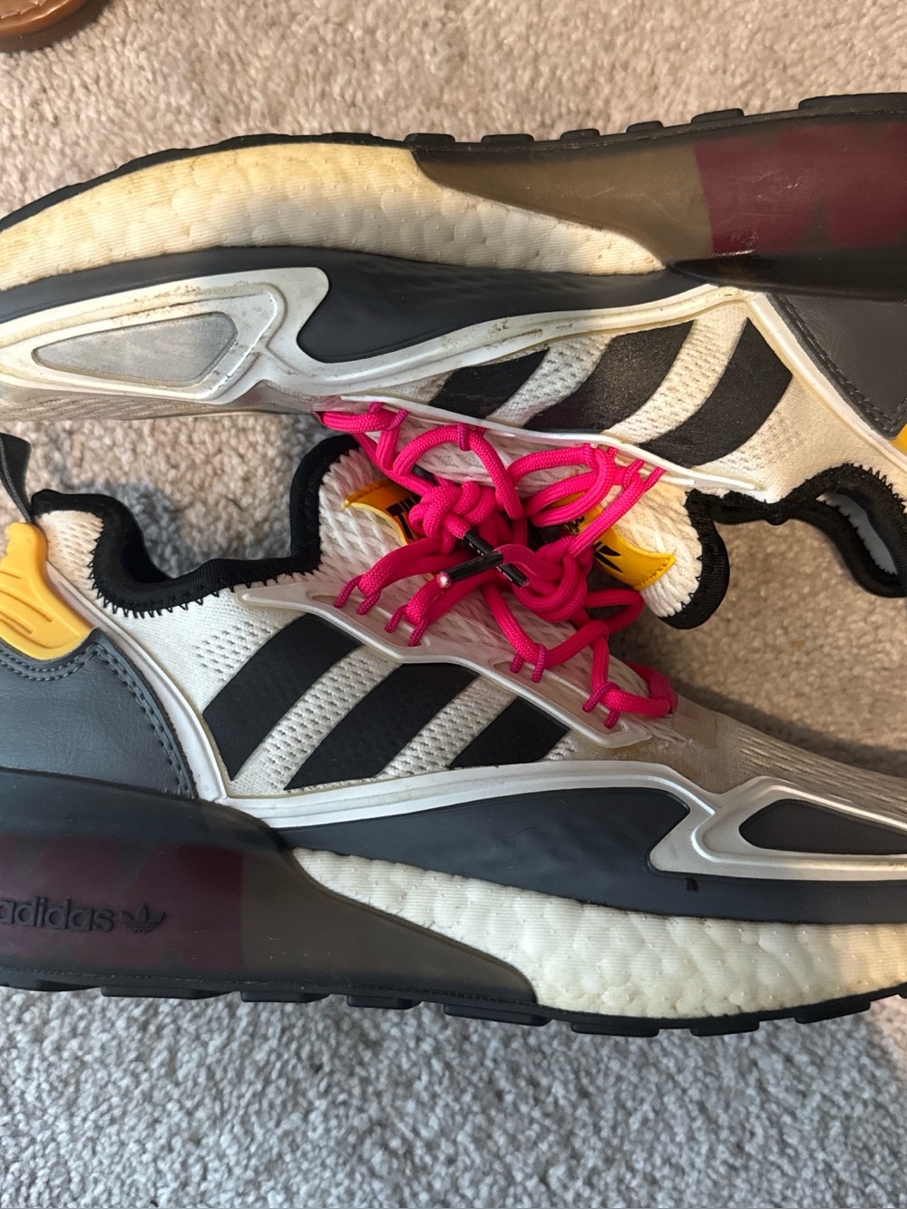 adidas White Black Athletic Shoes with Pink Laces